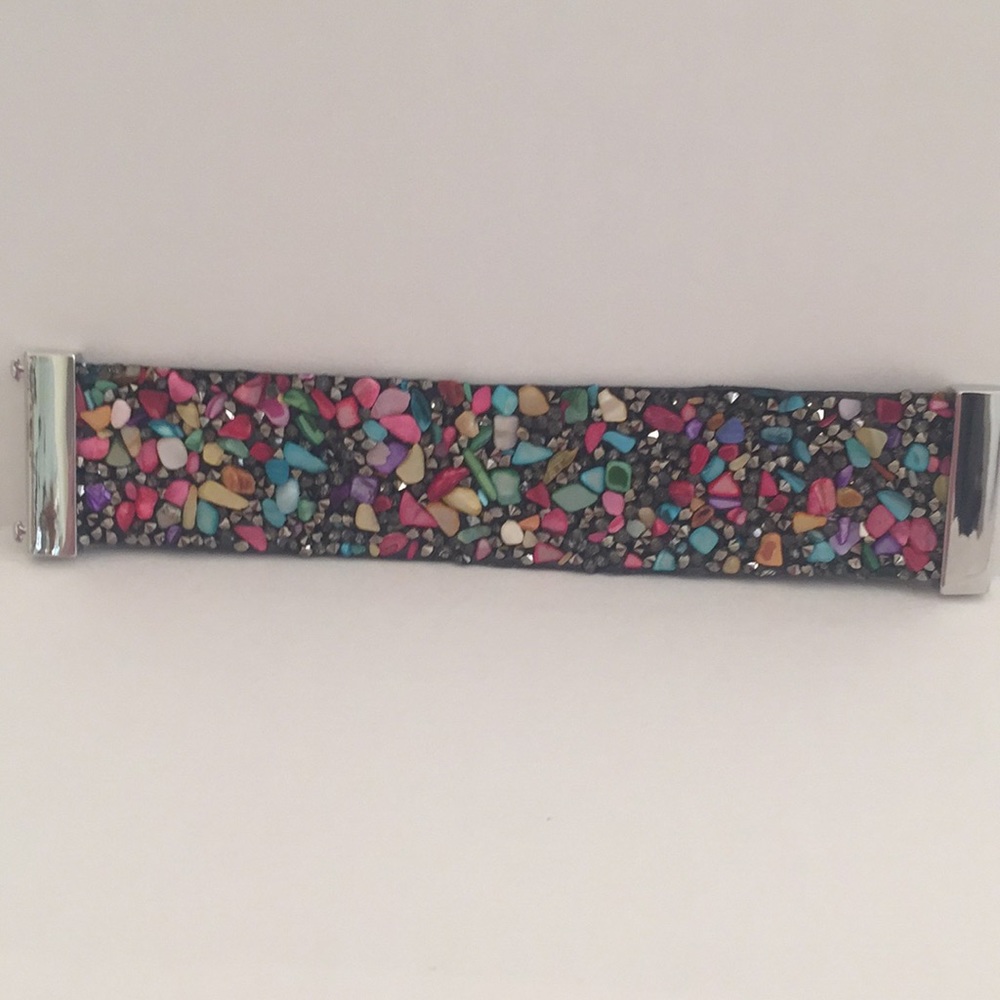 Fun Boho Multicolored Pebble Soft Cuff Bracelet - Picture 4 of 7